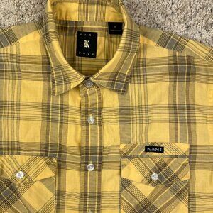 Karl Kani Gold Button Up Shirt Medium Plaid Short Sleeve Casual Men Yellow